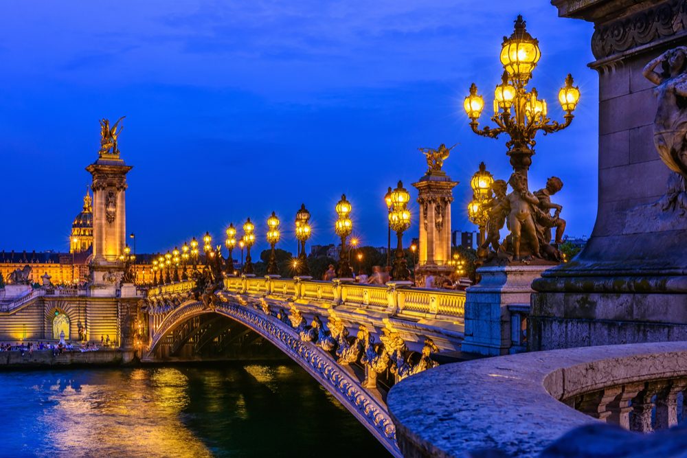 Pont Alexandre III (Alexander the third bridge) over river Seine in Paris, France. Architecture and landmarks of Paris.