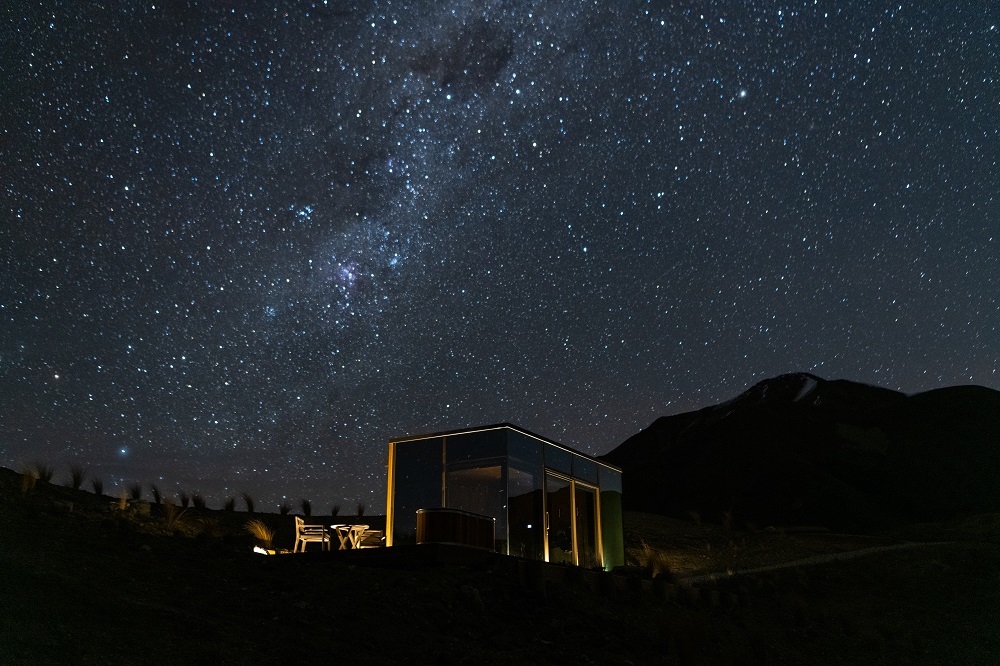 starry night sky over the Lindis Pods Hotel in New Zealand