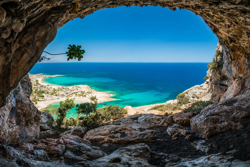 Sea view from Crete's cave.
