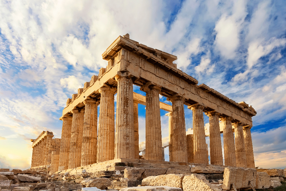 Parthenon temple in Athens on a sunset.