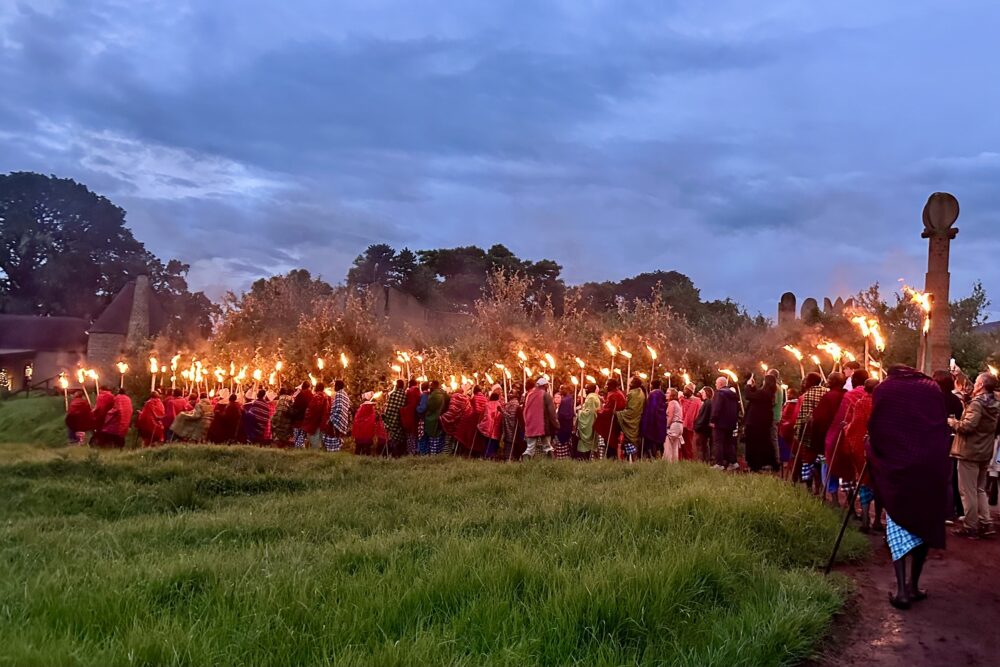 New Year’s Eve Celebration by following the Maasai procession from the North Lodge to the South Lodge at &Beyond Ngorongoro Crater Lodge, Ngorongoro, Tanzania.