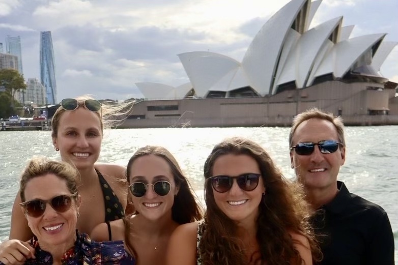 Karri Schildmeyer and her family during their private sunset cruise of Sydney Harbour, Australia.