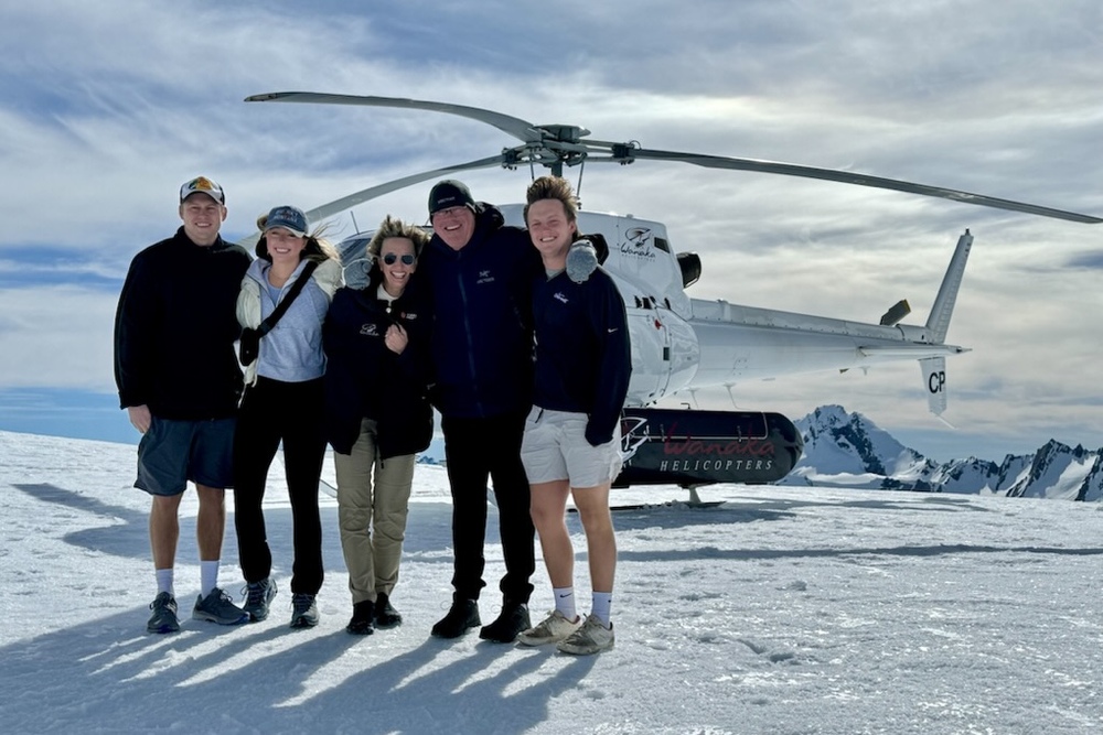 The Hancock family on top of a glacier in New Zealand's South Island.