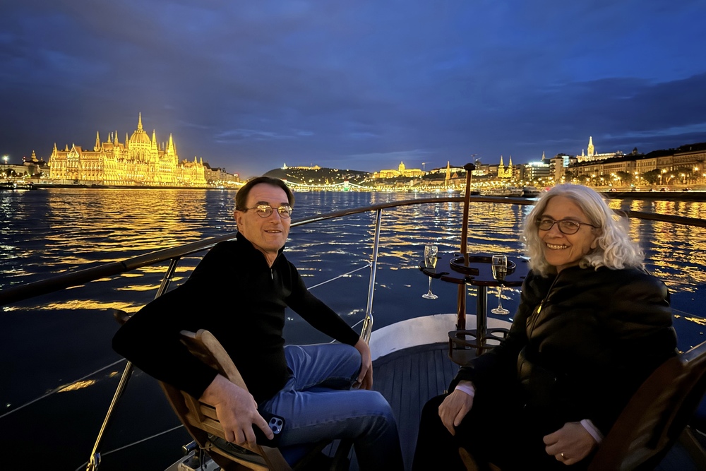 Travelers Yehuda and Tammy Schmidt enjoying their WOW Moment during their private Danube cruise in Budapest, Hungary.