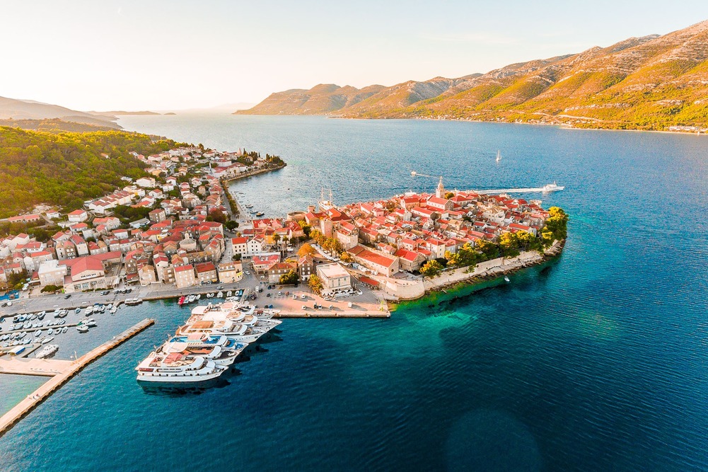 Aerial view of Korcula, Croatia.