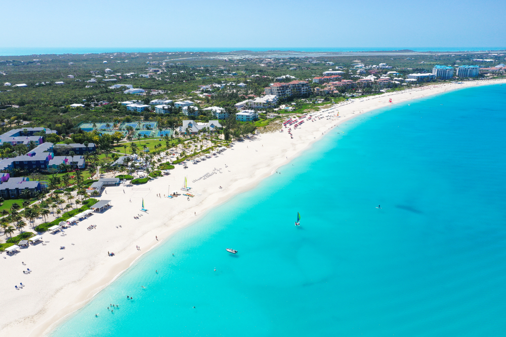 Aerial view of the beach in Turks and Caicos