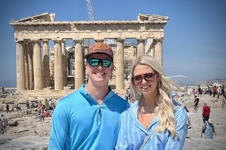 The happy couple, Connor and Coyann Whisenant on their honeymoon trip at the Acropolis, Greece.