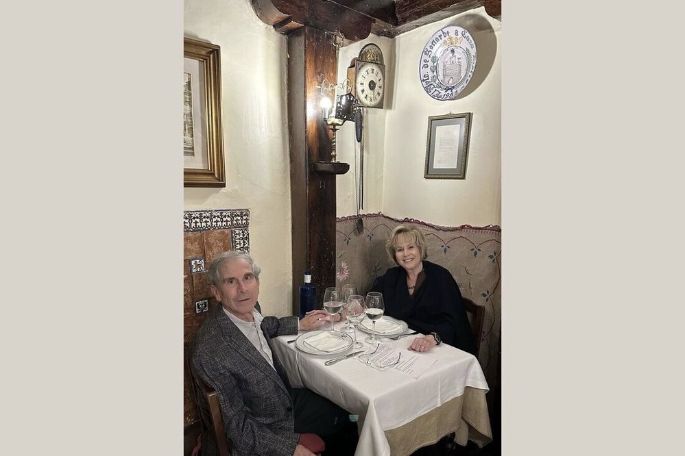 Martin and Anita Kreitman sitting at a very special table “Ernest Hemingway” at Restaurante Botín, Madrid.