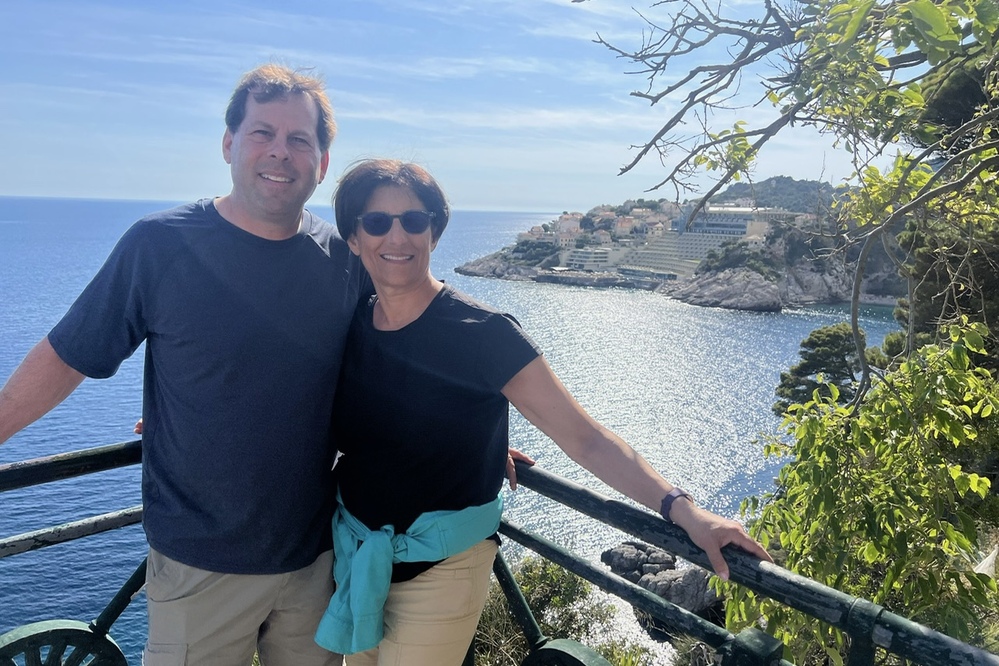 Michael and Laurie Schuftan in Dubrovnik overlooking the Adriatic Sea, Croatia.