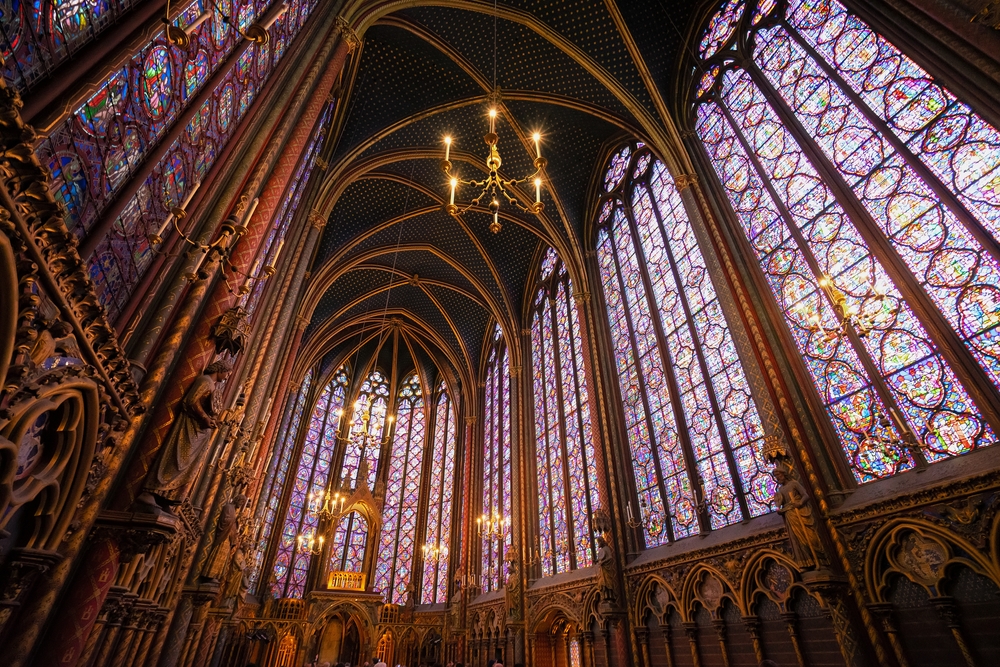 The stained glass windows of Sainte Chapelle in Paris.