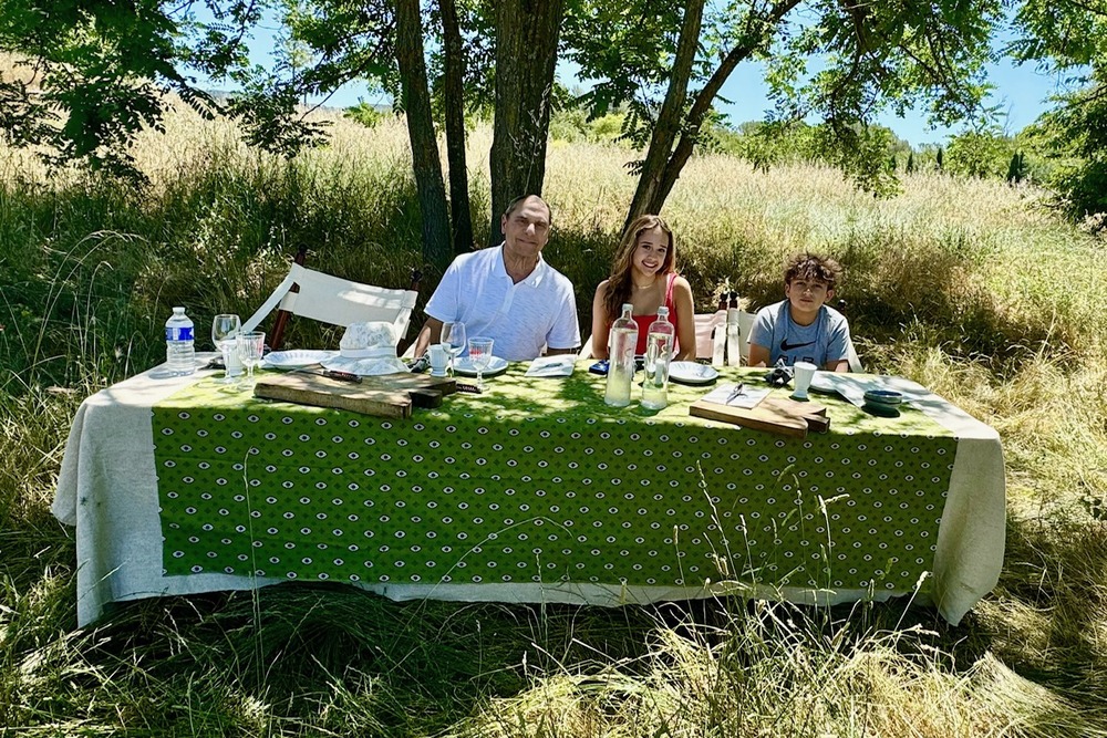 Karen's husband and two grandchildren at their surprise picnic during the WOW Moment in the Provençal countryside, France.