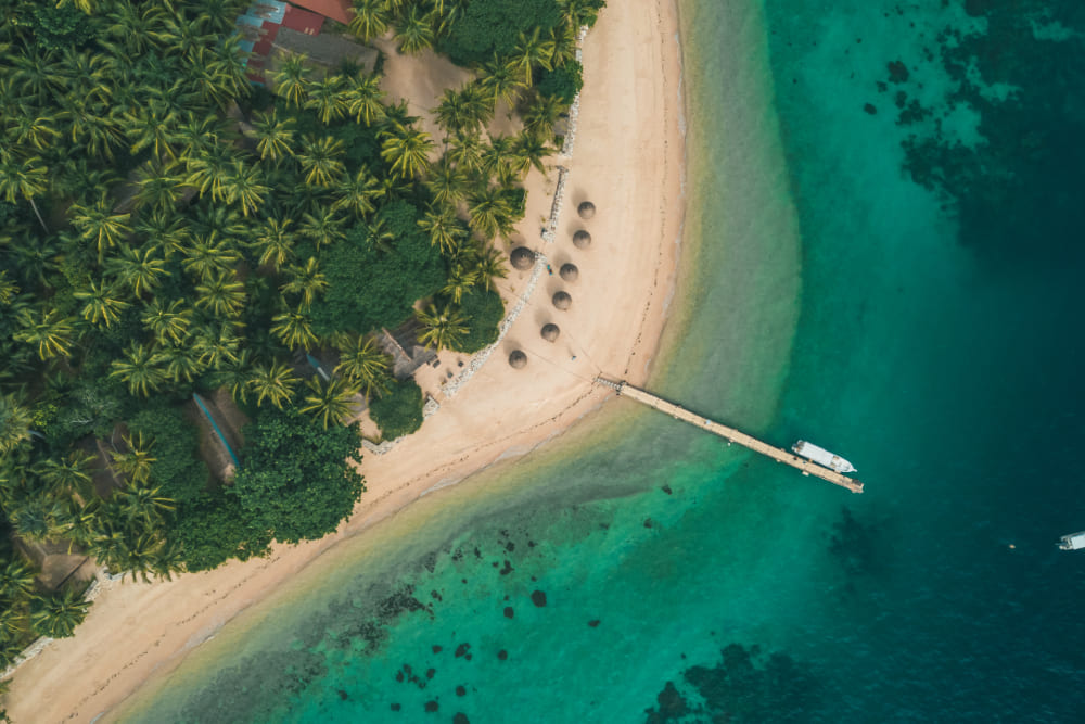 Aerial view of a beach in Palawan, Philippines.