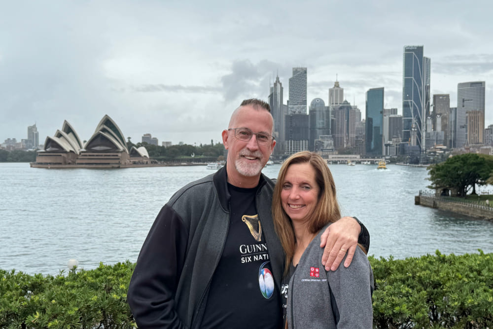 Brian and Carol Thompson on Sydney Harbour, Australia.