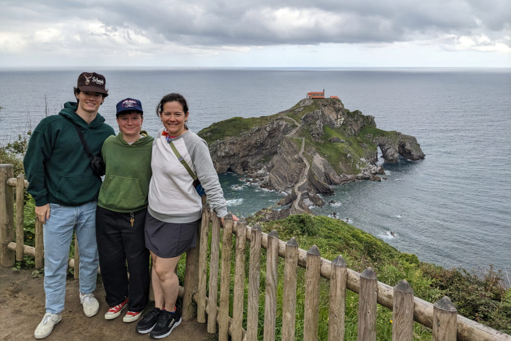 Emily Campbell and family before climbing down the Hermitage of San Juan de Gaztelugatxe’s steps.