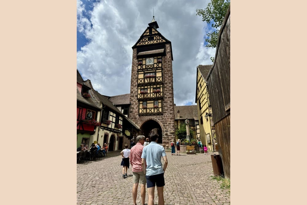 Jarvis Weld and family strolling through Riquewihr, France.