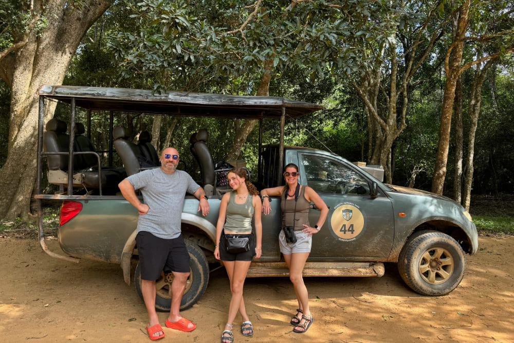 Lauren Schor and family on a safari in Wilpattu National Park in Sri Lanka.