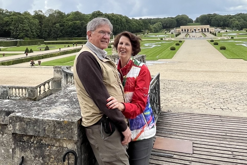 Marsha Friedli and her husband at Château de Vaux-le-Vicomte in France.