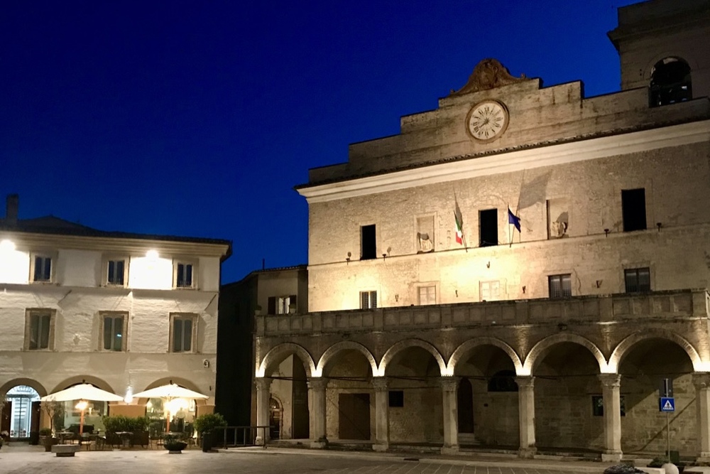 The town of Montefalco during the night in Umbria, Italy.