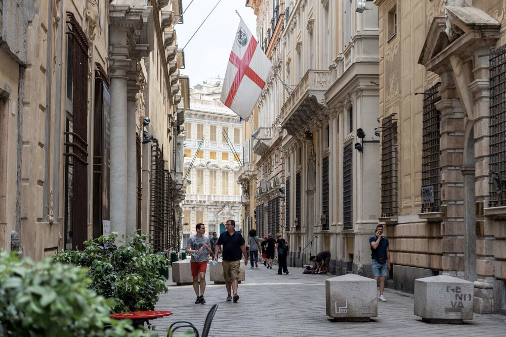 People walking on the streets of Genoa, Italy.