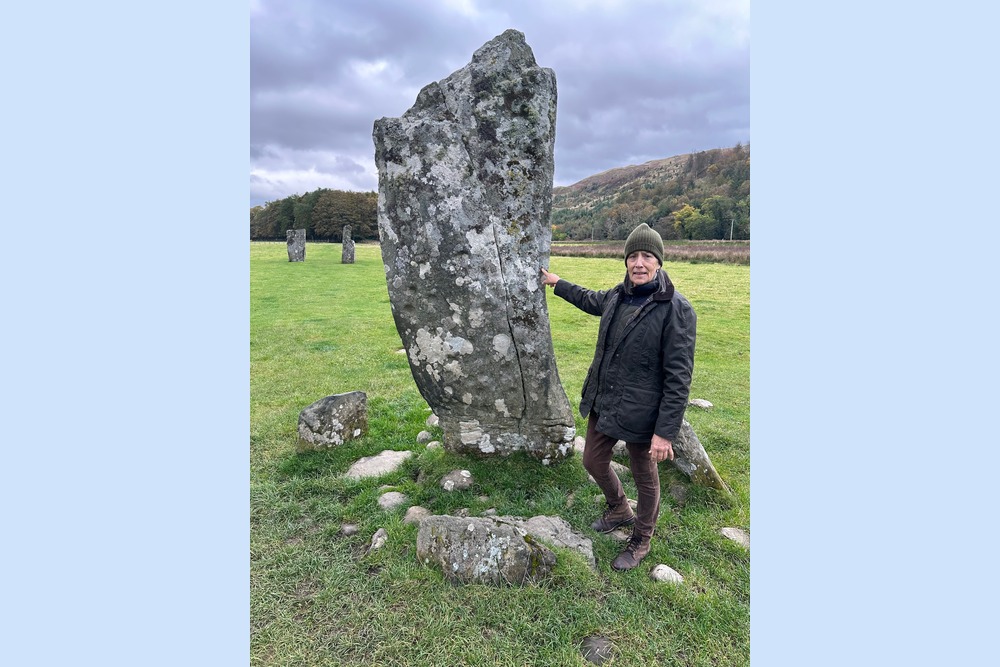 Jeannie Mullen at Nether Largie Standing Stones in Kilmartin Glen, Scotland.