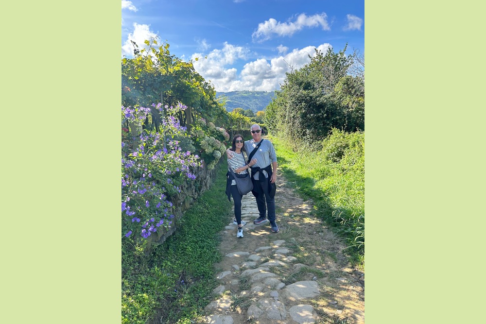 Jon and Nina Schurz hiking the Camino Del Norte in Getaria, Spain.