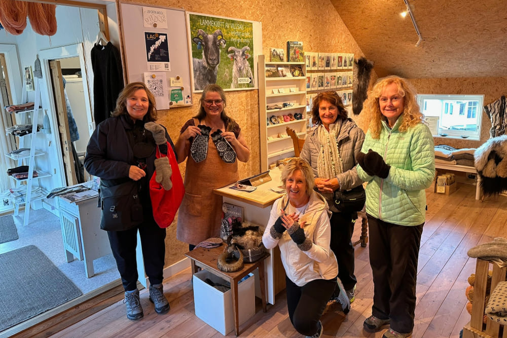 Magda Kuhn and friends at Lofoten Wool shop in Lofoten, Norway.