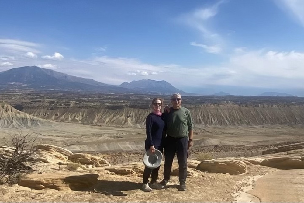 Larry and Sally Silverman hiking near the Grand Staircase-Escalante National Monument in Utah.