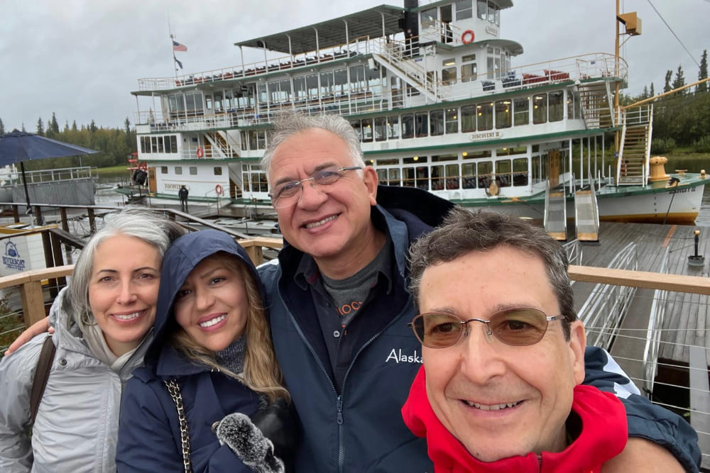 Suzanne Ilgun, her husband and friends about to board a paddlewheeler to take a cruise up the Chena River.