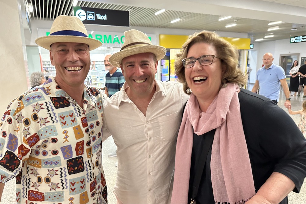 Wendy Perrin with Jason and Damon Camilleri Allan at the airport in Valletta, Malta.