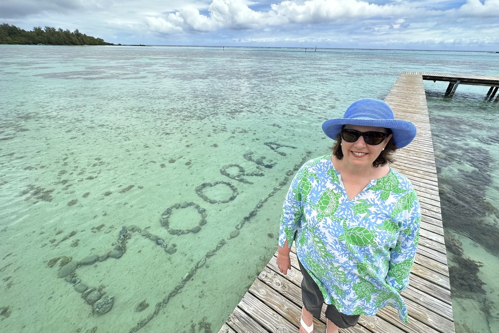 Wendy wearing a Wallaroo sun hat in French Polynesia.