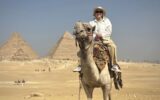 Julie Silbermann at the Pyramids of Giza in Egypt.