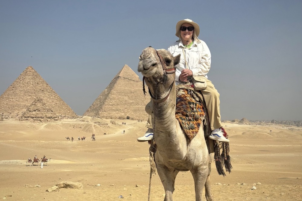 Julie Silbermann at the Pyramids of Giza in Egypt.