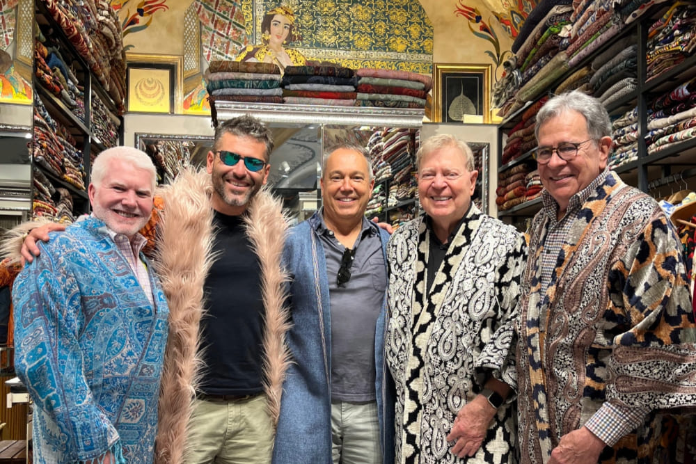 Larry Barton and friends at a market in Turkey.