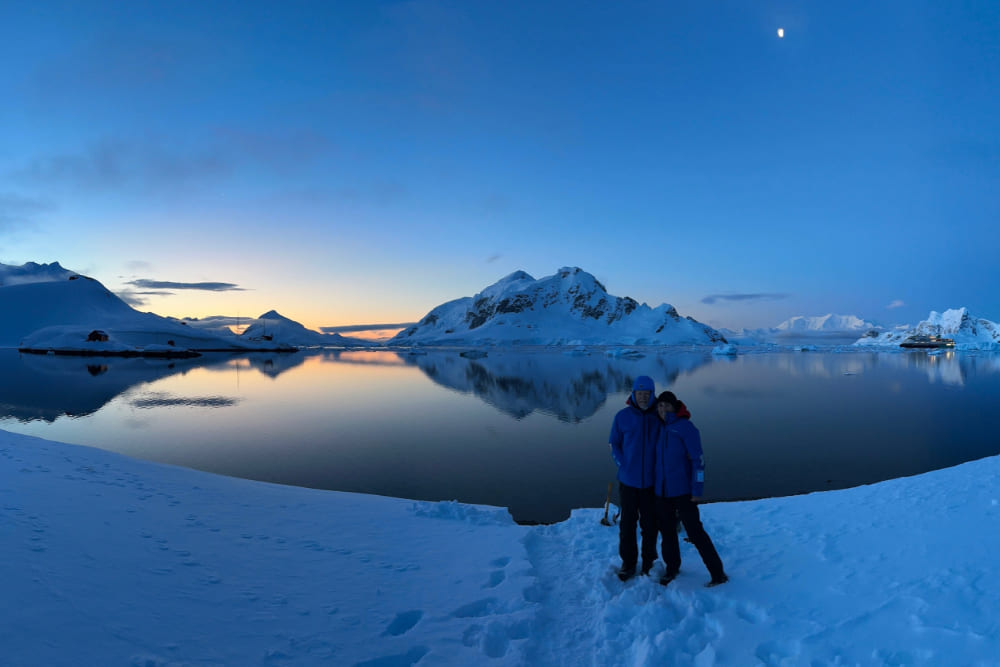 Terry and Doug MacDonald at Antarctic Peninsula, Paradise Bay.