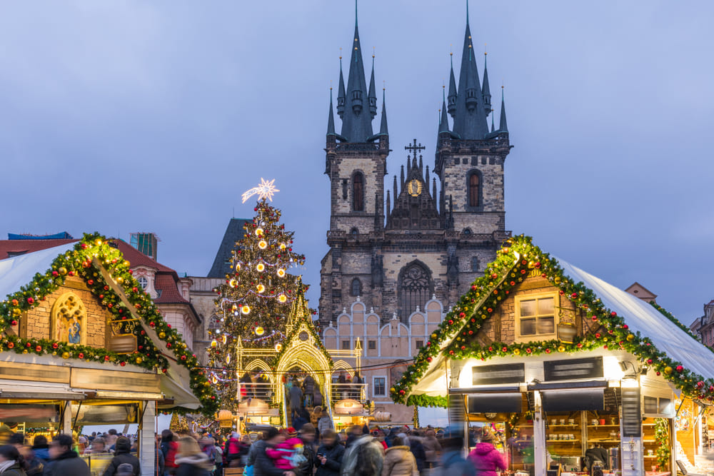 Christmas market in Old Town Square, Prague, Czech Republic.