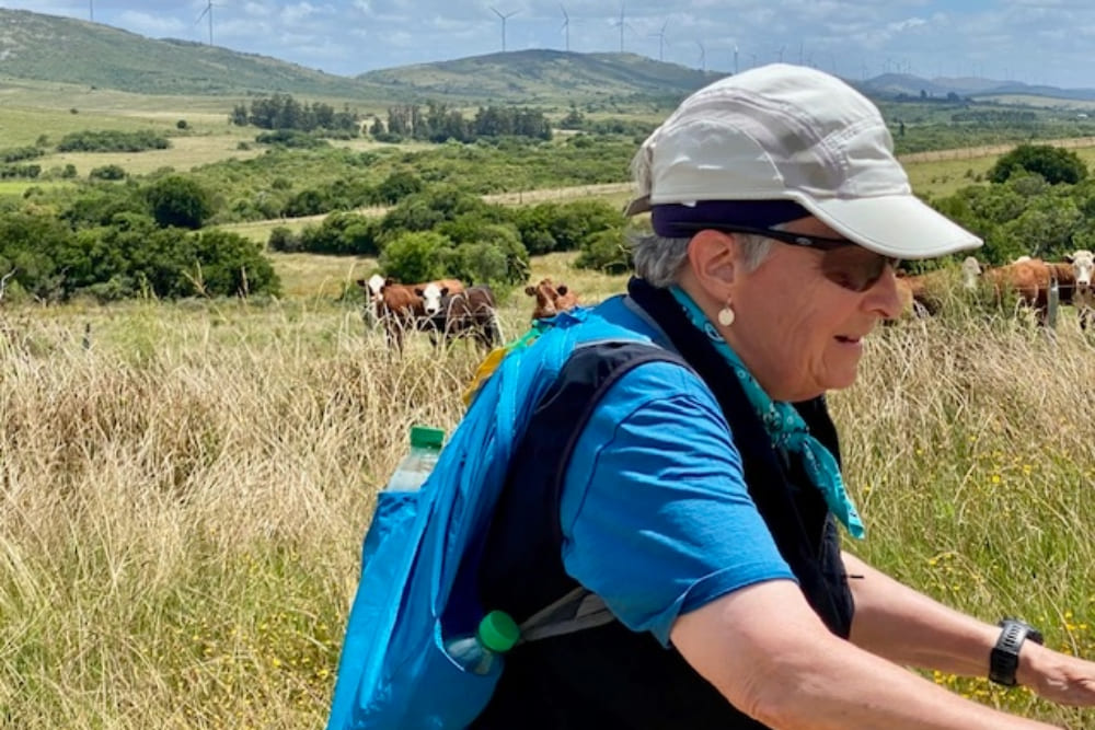 Linda Shorey biking at estancia La Soleada in Uruguay.