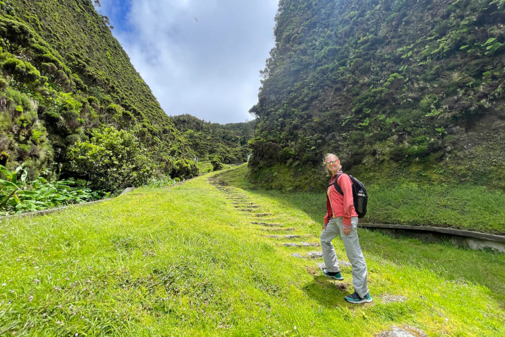 Brook Wilkinson hiking near Lagoa do Fogo in San Miguel, Azores.