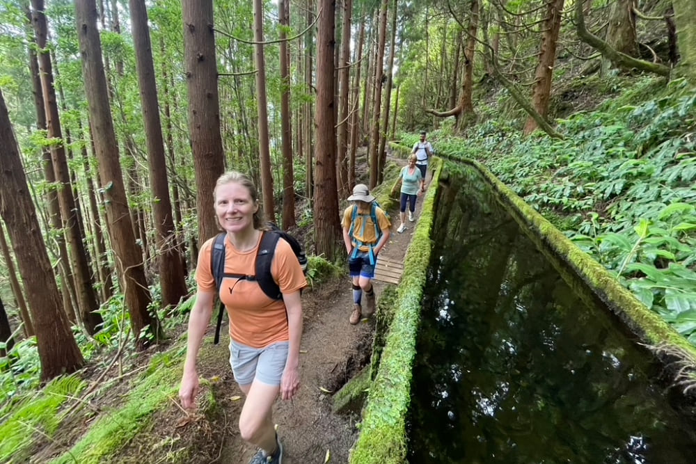 Brook Wilkinson and family hiking near Lagoa do Fogo in Sao Miguel, Azores.