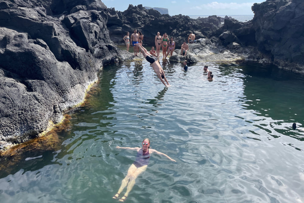 Brook Wilkinson swimming in Mosteiros, Sao Miguel, Azores.