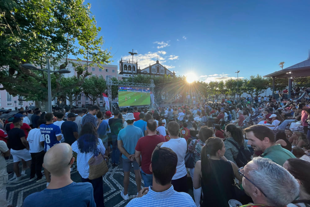 People watching Euro Cup in Ponta Delgada, Sao Miguel, Azores.