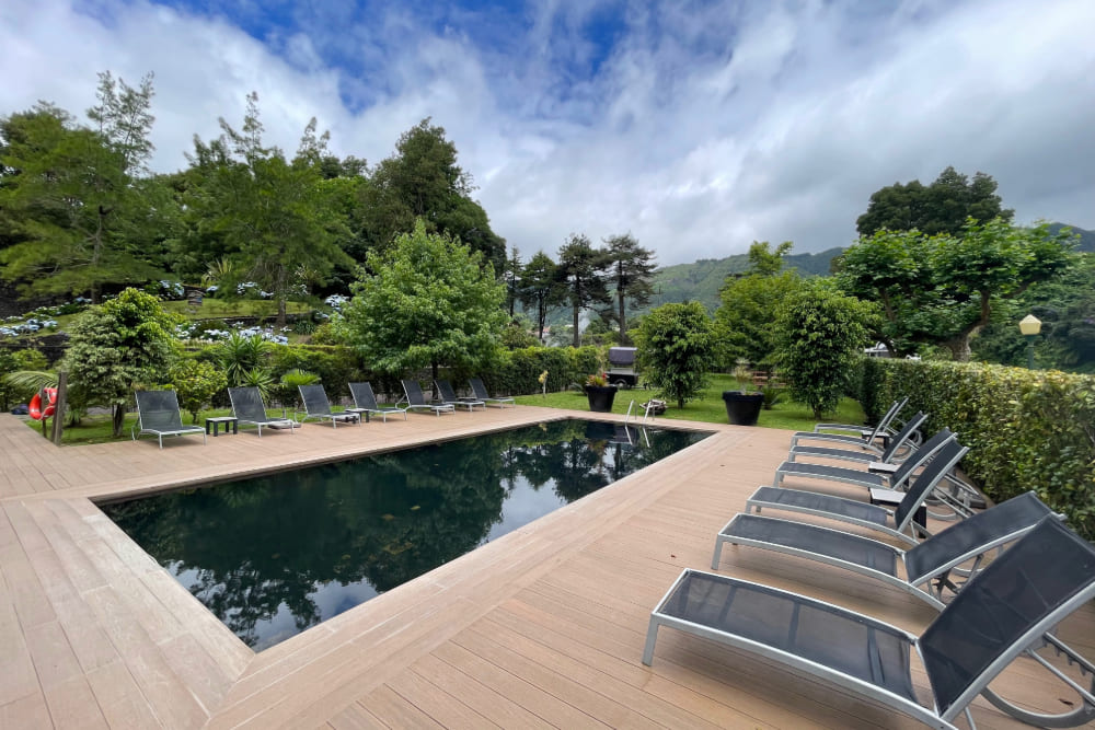 Outdoor pool at Octant Furnas hotel in Sao Miguel, Azores.