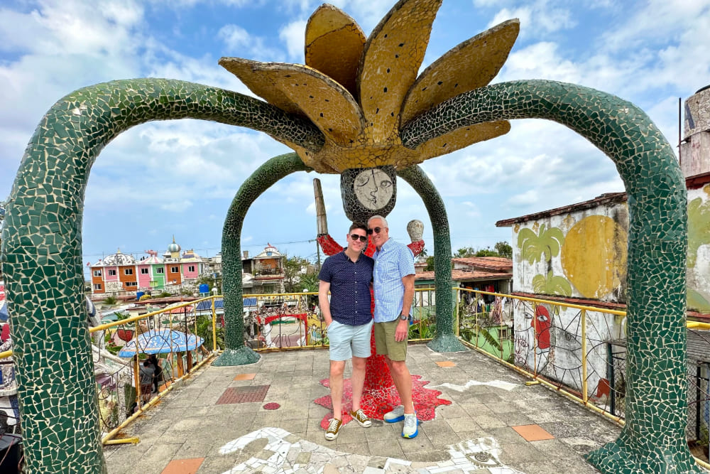 Bill Melamed and his husband Jamey Lundblad visiting Fusterland in Havana, Cuba.