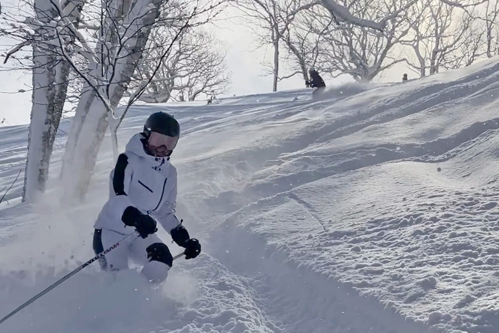 Julie Lee skiing in Japan.