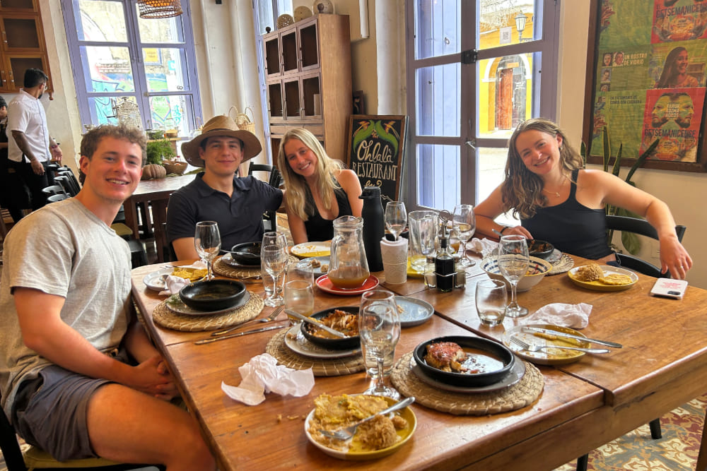 Julie Stonberg's family at private cooking class at Ohlala restaurant in Cartagena.