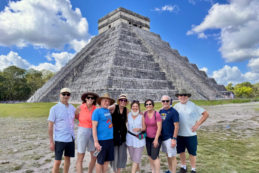 Laurie Richter and friends and Chichen Itza in Mexico.