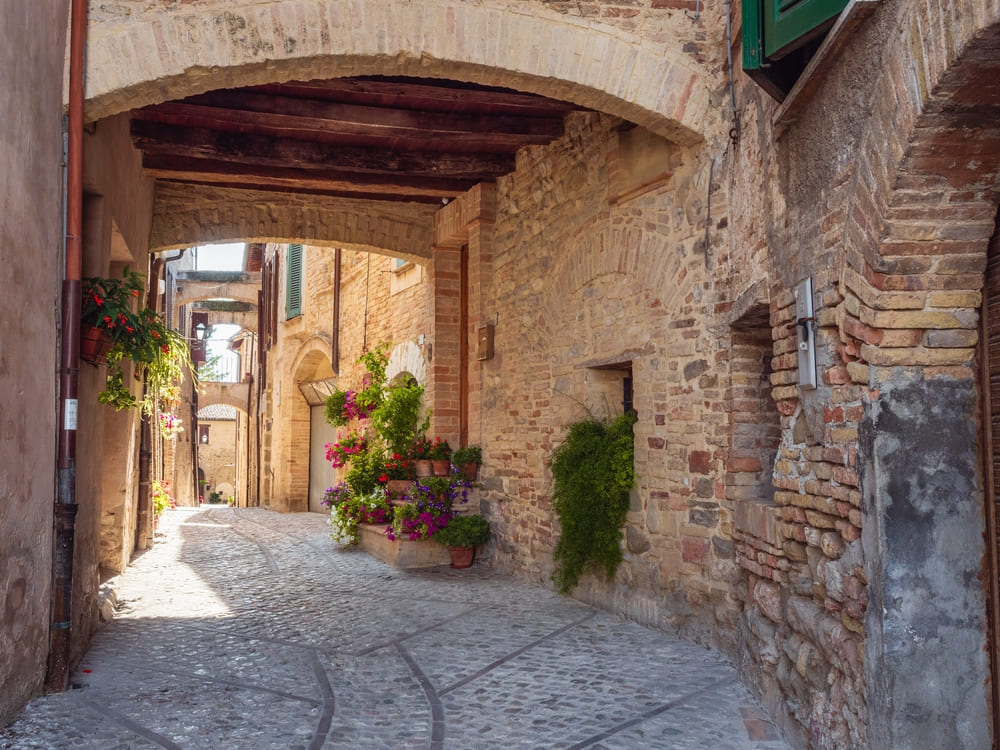 Street in Old Town Montefalco, Umbria, Italy.